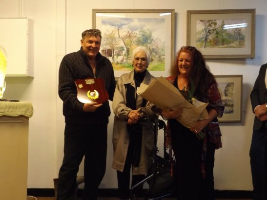 Our much-loved Glad Laslett being presented with Life Membership to Artists of the Valley and Gorman's Art Gallery Life Member